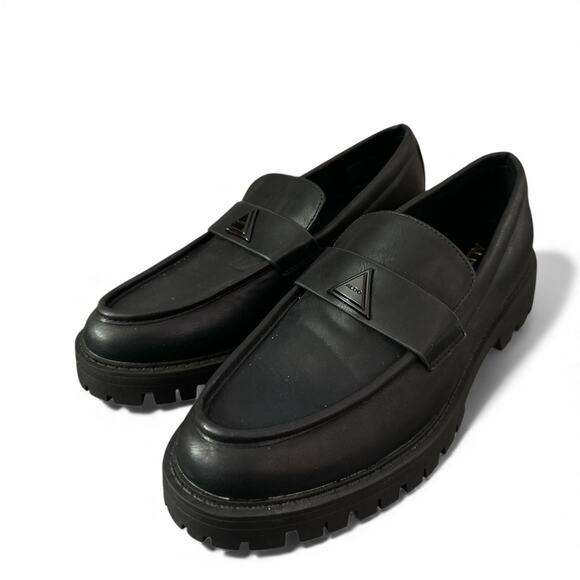 ALDO Mena Black Platform Lug Sole Chunky Slip On Casual Loafers Women's Size 8M - Picture 1 of 10